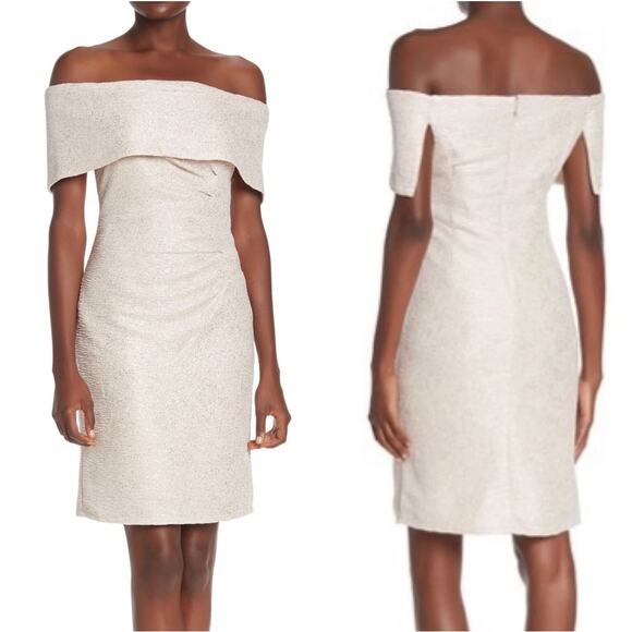 Marina Off-the-Shoulder Metallic Knit Shirred Dress Womens 10 NWT Holidays Party - Picture 1 of 10